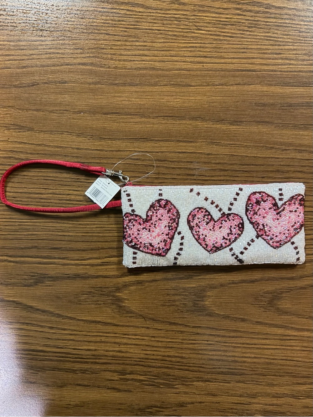 Liz Claiborne Pink Beaded Heart Wristlet Clutch